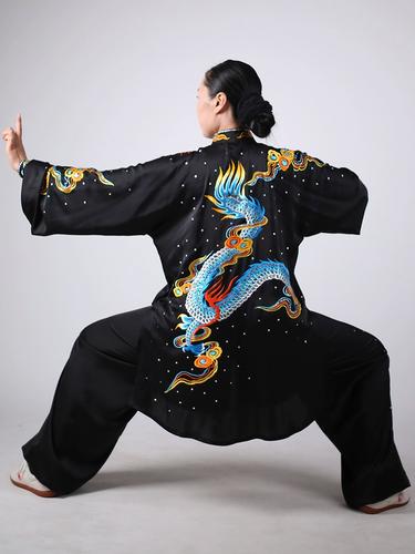 马蕾太极夏季新款高档太极表演服中长款八段锦气功服刺绣飞龙乘云