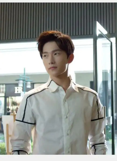 长袖网红白衬衫男士修身韩版通勤休闲衬衣潮 杨洋同款灰色拼接七分袖