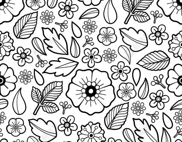 手绘黑白花朵背景图矢量元素