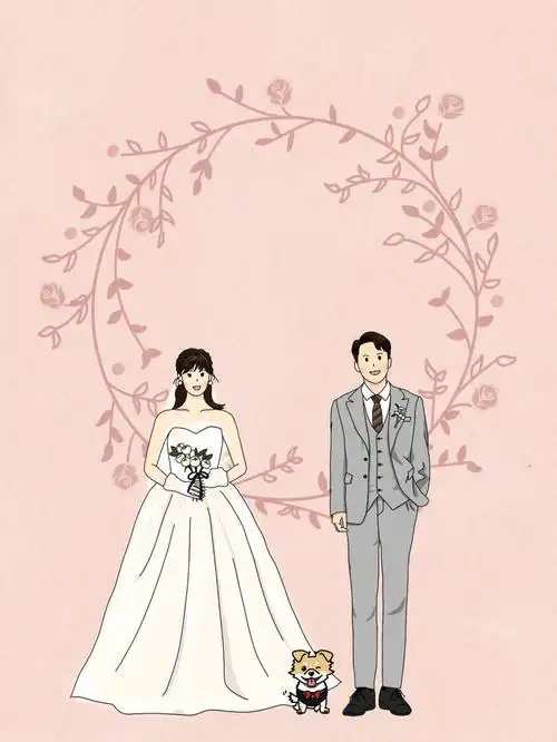 卡通豆豆眼手绘婚纱照