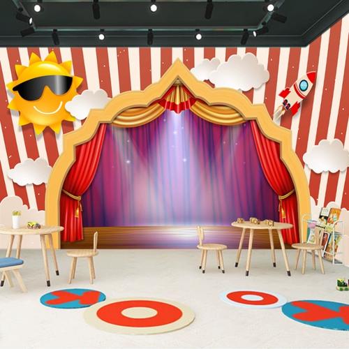 小主持人壁纸幼儿园表演区舞台背景墙幕布口才培训班教室装饰壁纸