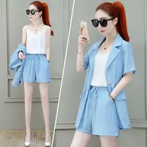 女装 女式休闲套装 夏天短袖短裤套装