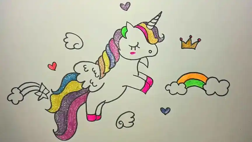 简笔画轻松学,快乐的彩虹马