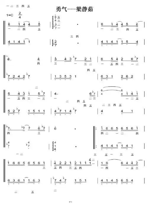 梁静茹 勇气 初学者c调简易版 钢琴双手简谱 钢琴简谱 钢琴谱