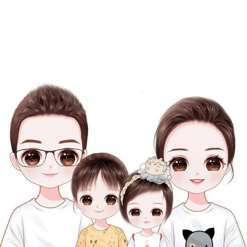 四口之家,最完美的全家福手绘头像.