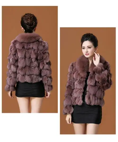 冬季新款狐狸毛领皮草外套女士短款海宁真毛皮毛一体洋气长袖 豆沙色