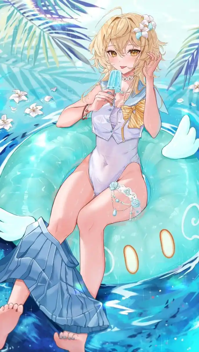 二次元# #原神# 炎热的夏天,海边的水着荧妹[二哈]