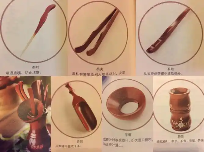 是对以茶筒归拢的茶针-茶夹-茶匙-茶则-茶漏六件泡茶工具的合称