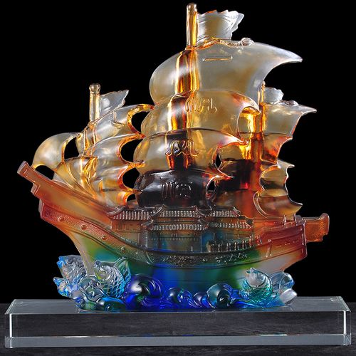 吉祥源琉璃一帆风顺帆船摆件招财船工艺品家居客厅玄关电视柜装饰品