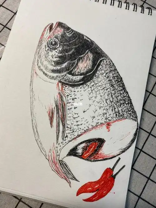 钢笔画鱼头