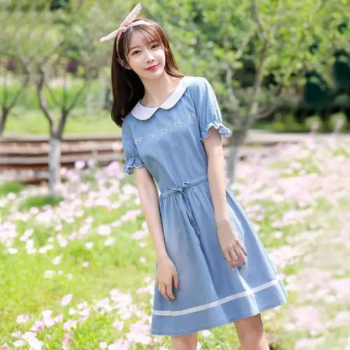 女生12中大童裙子女童14女孩夏季2018新款15岁初中学生牛仔连衣裙
