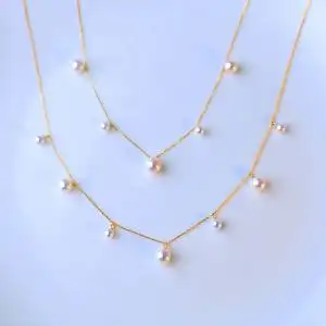 天然日本akoya海水珍珠满天星项链18k黄金小真珠极光颈链锁骨链
