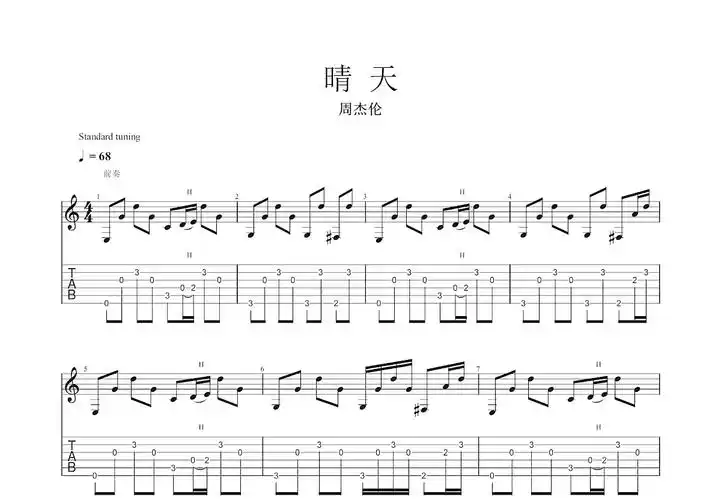 晴天吉他谱_周杰伦g调指弹_融川琴行up - 吉他世界