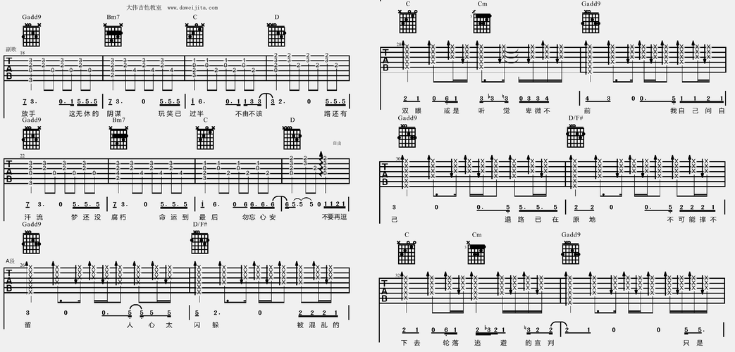 张杰《勿忘心安》吉他谱_g调原版六线谱_吉他弹唱教学1