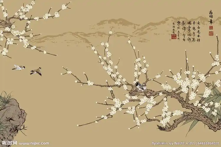 古典梅花中式背景墙图片