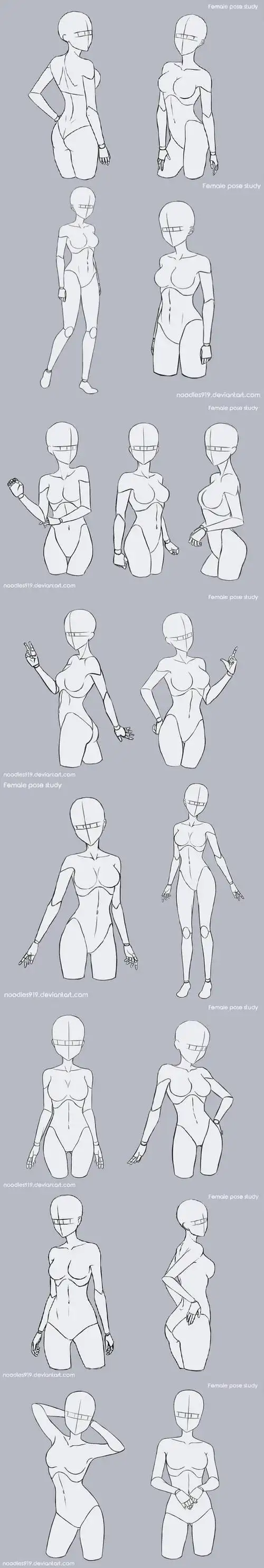 各角度女性站姿画法练习插画师noodles919