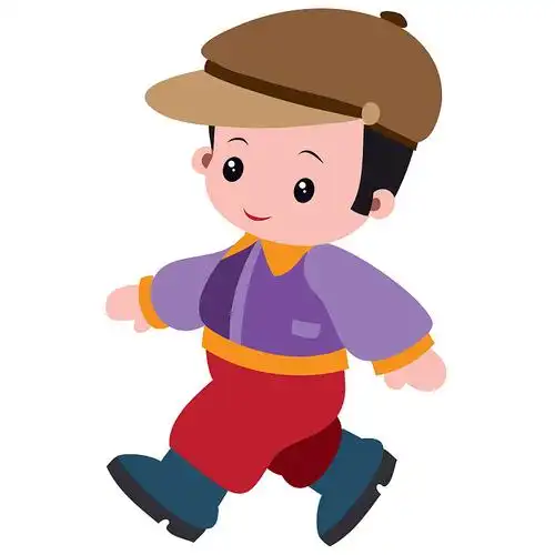 行走的工人在帽子和靴子卡通孤立图片