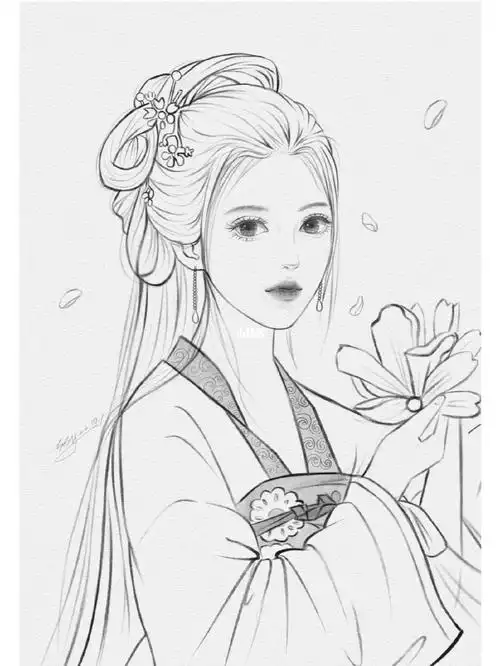 板绘古风少女线稿4