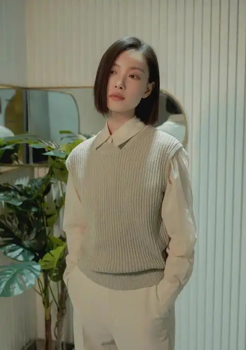 倪妮最新时尚大片来袭短发灰色套装look简约舒适气质绝了