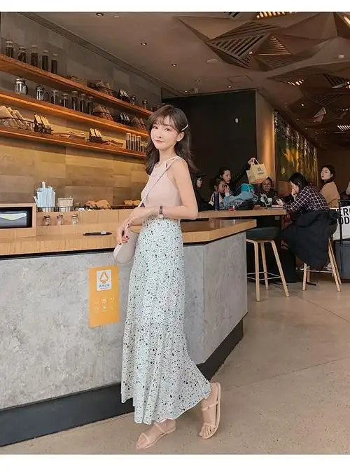 实拍2019新款春夏装沙滩裙雪纺半身裙波点长裙