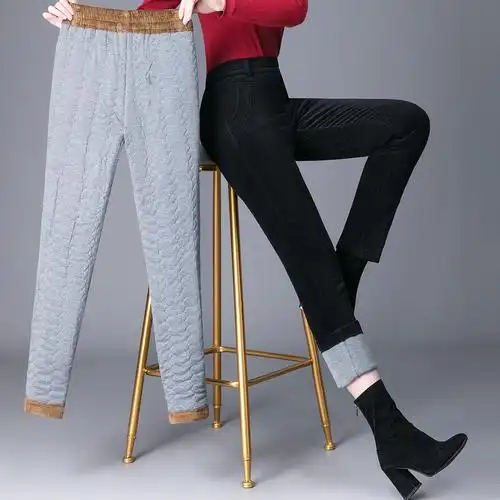 冬季中年女裤超厚灯芯绒棉裤松紧修身小脚休闲裤休闲裤