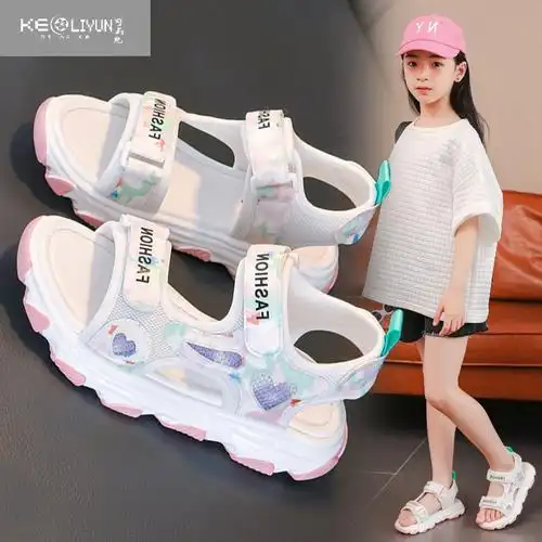 可莉允女童凉鞋2023新款夏季儿童运动凉鞋软底休闲沙滩鞋中大童女公主