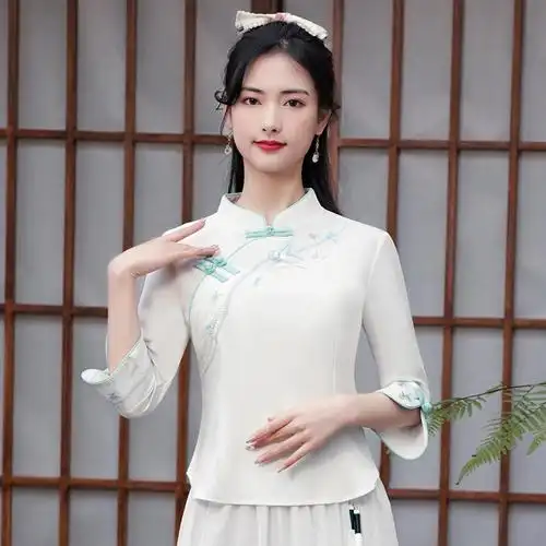 中国风女装新款复古棉麻刺绣改良唐装汉服民族风旗袍上衣采耳