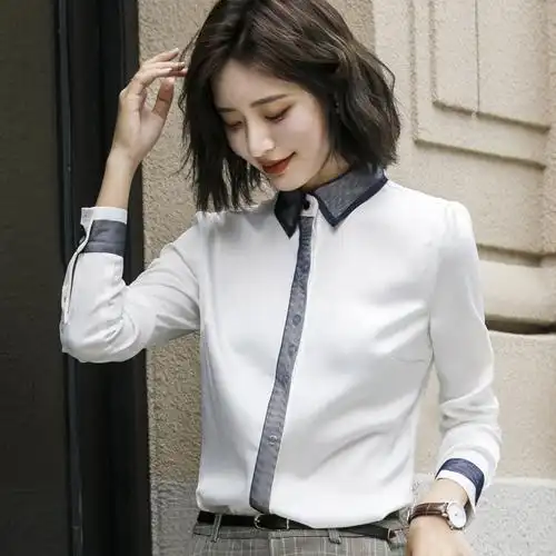 衬衣2018新款长袖雪纺白色衬衫女士早秋小清新娃娃衫职业正装上衣