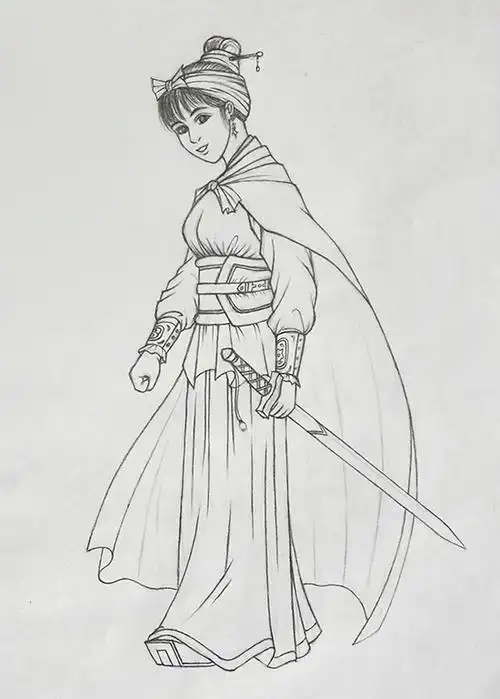 手绘古装女将