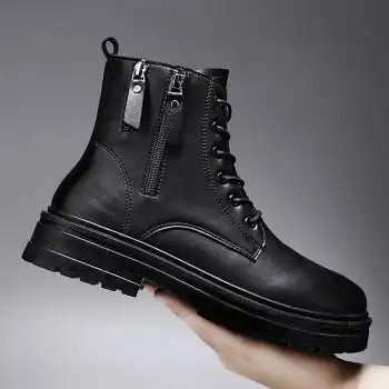 vaahsuxm男士黑色马丁靴高帮英伦风百搭增高2022秋季皮靴ins机车靴工