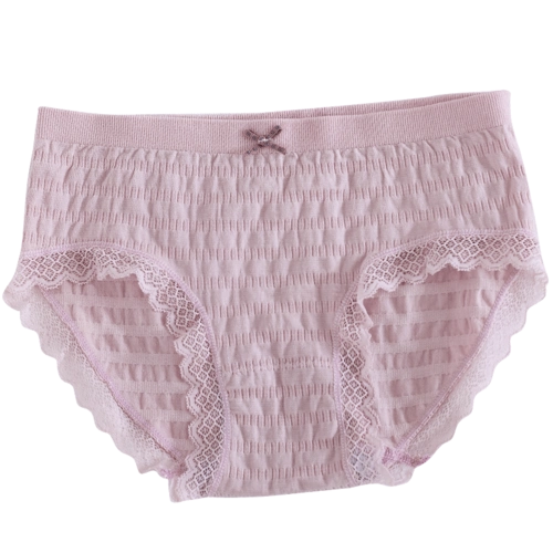 女士内裤纯棉透气少女泡泡无缝日系可爱蕾丝边无痕三角中腰女裤头