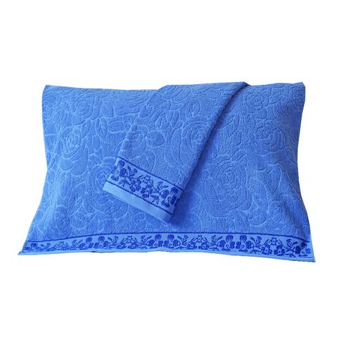 枕巾一对装纯棉单人枕头巾长方形纯蓝色男士吸汗透气 深蓝色 一对装