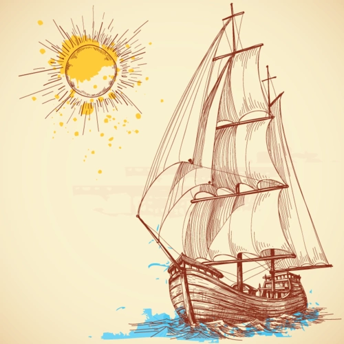 复古风格手绘帆船矢量素材