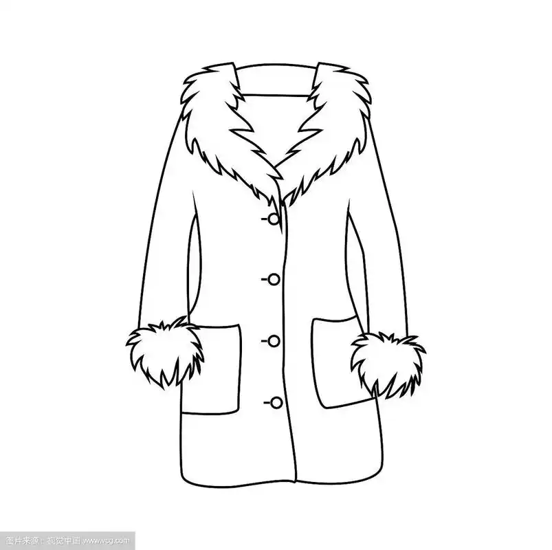 卡通毛皮冬季大衣轮廓孤立在白色