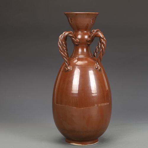 宋瓷收藏定窑紫金釉双耳瓶古董古玩五大名窑旧货老货收藏摆件