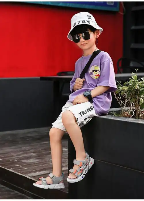 男童凉鞋儿童皮面凉鞋2022新款3-12岁男孩夏款沙滩软底凉鞋百搭学生