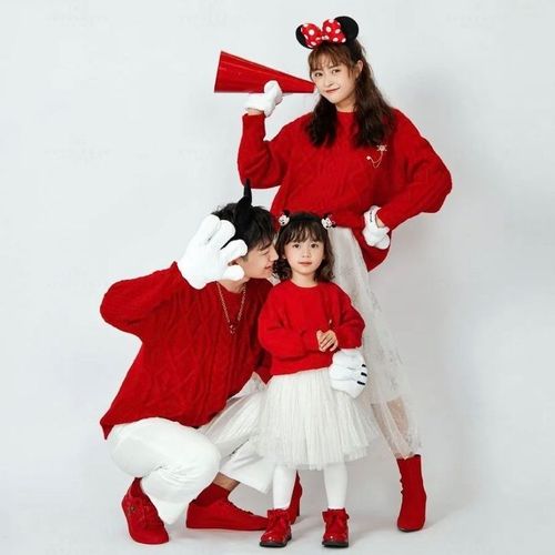 亲子装3人拍照写真服2021影楼摄影服装亮色糖果色一家三口全家福