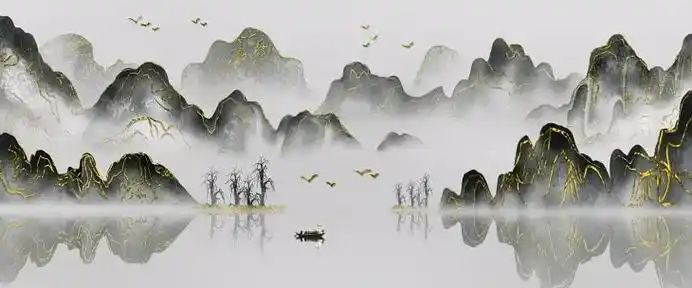 中国风水墨山水画舟行碧波上,人在画中游.#古风水墨山水 #山 - 抖音