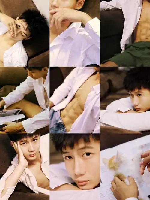 男生写真||暖灯下的白衬衫||腹肌