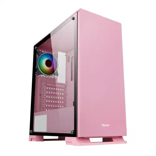 先马逾辉倾心机箱 matx钢化玻璃侧透静音迷你台式电脑粉色atx机箱