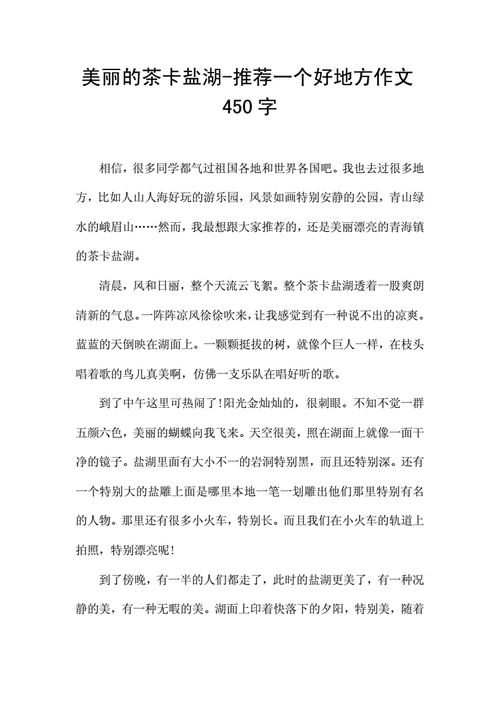 美丽的茶卡盐湖推荐一个好地方作文450字docx2页