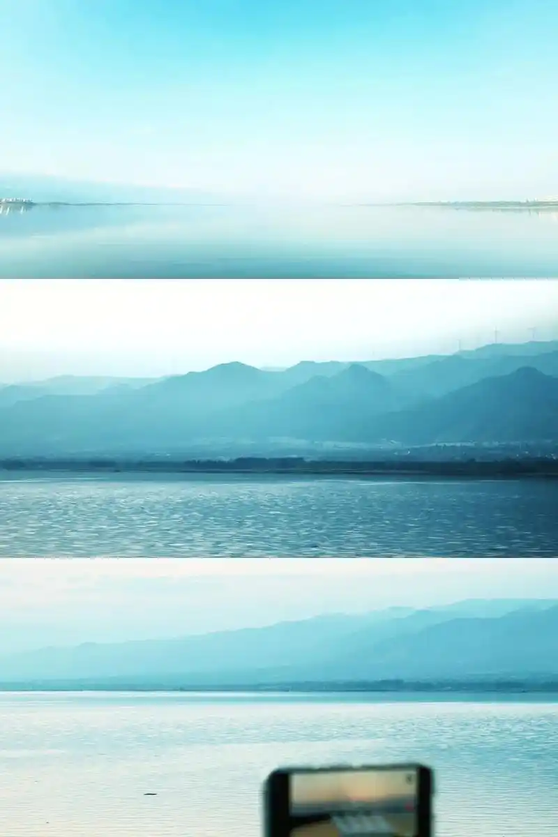 山水画卷|横屏图记得旋转手机哦.#运城盐湖 #风景 #治愈系 - 抖音