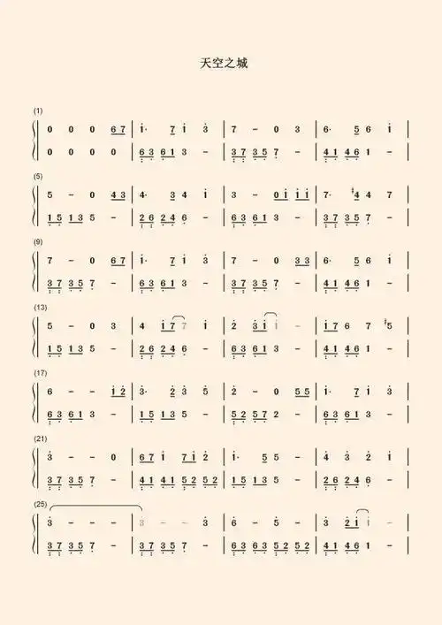 天空之城钢琴曲简谱天宫之城简谱