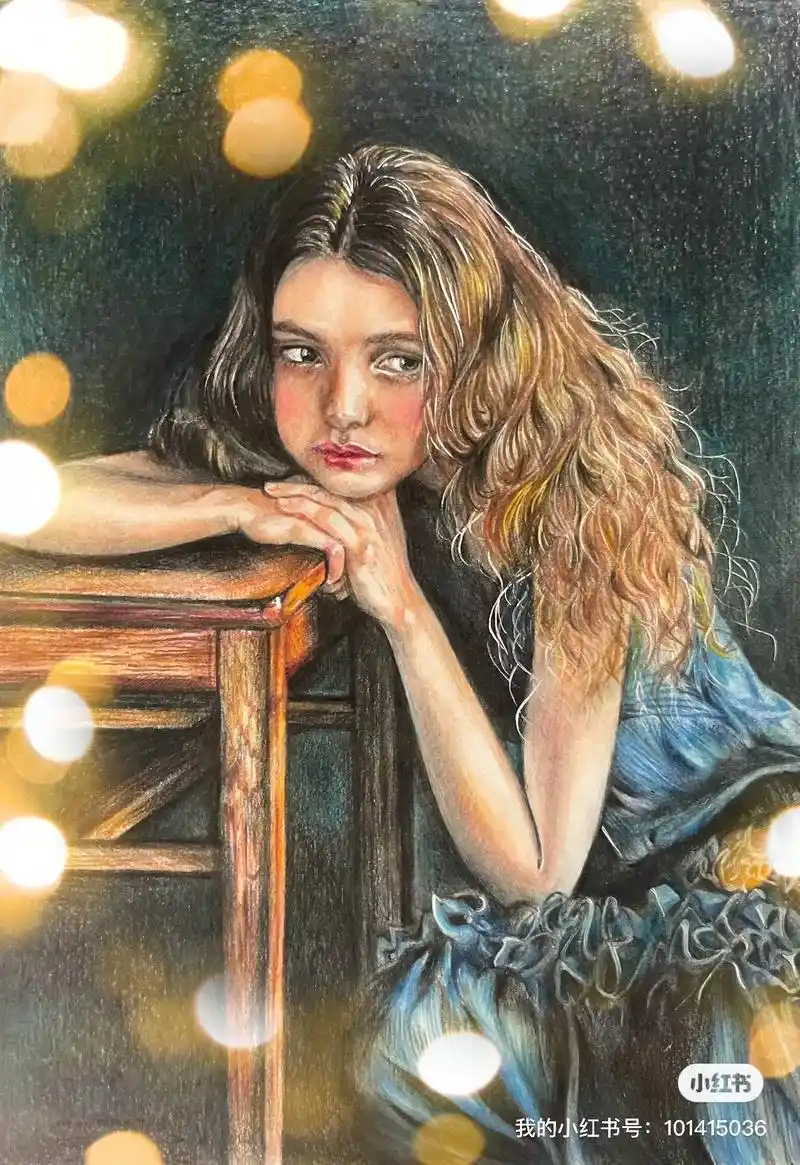 彩铅手绘 #人物肖像 伏案少女 - 抖音