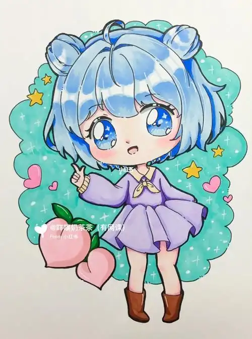 q版动漫马克笔绘画线稿上色