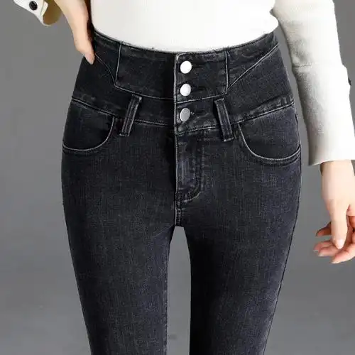 黑色牛仔裤女士秋装2020年新款高腰紧身牛仔裤