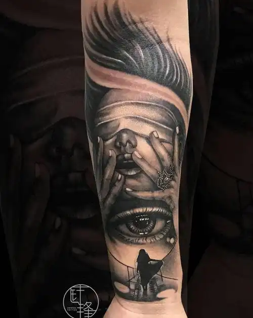 心境纹身图片_手臂欧美写实纹身图案