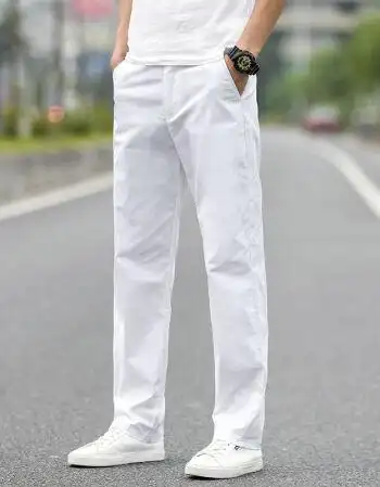 裤子男夏季白色休闲裤男直筒裤男士裤力修身长裤宽松款裤子潮888款