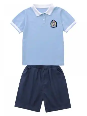 照服装夏季短袖班服套装小学生校服六一儿童节礼物蓝色男短短140cm