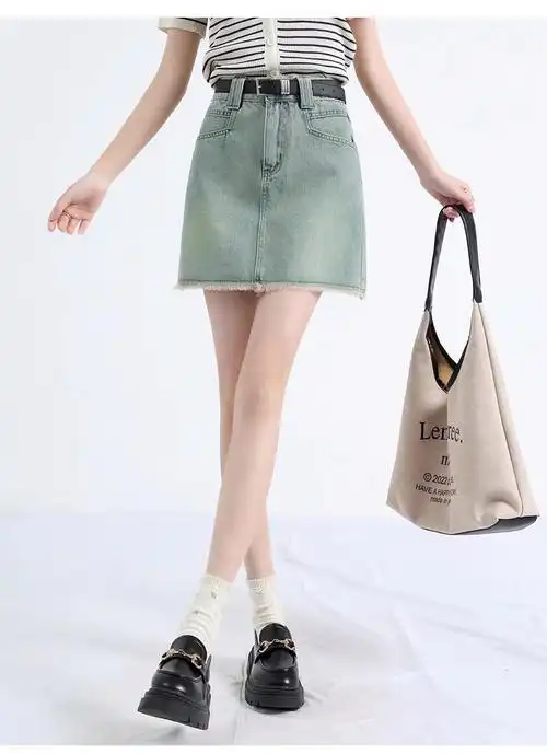毛边牛仔短裙女复古小个子半身裙高腰显瘦a字包臀裙子